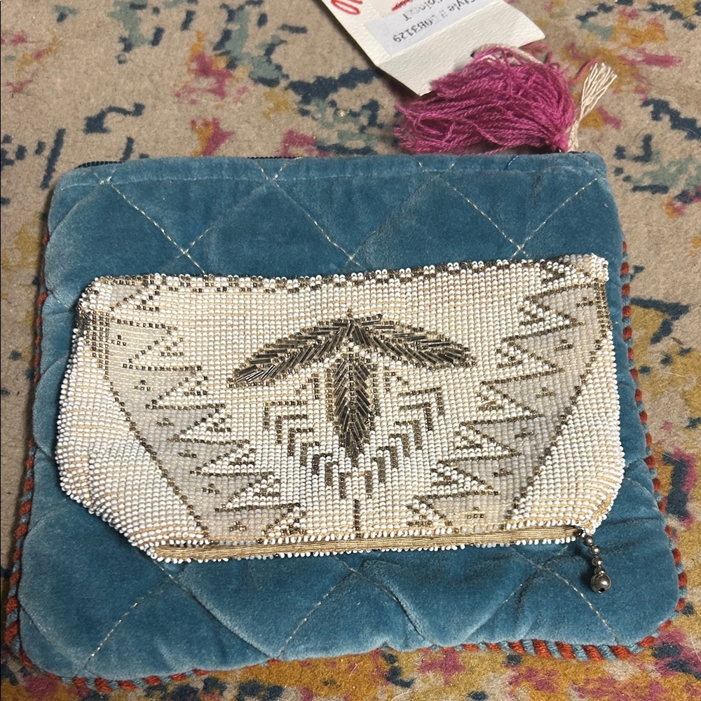 Vintage Beaded Ivory & Cream Belt Pouch Made in Czechoslovakia